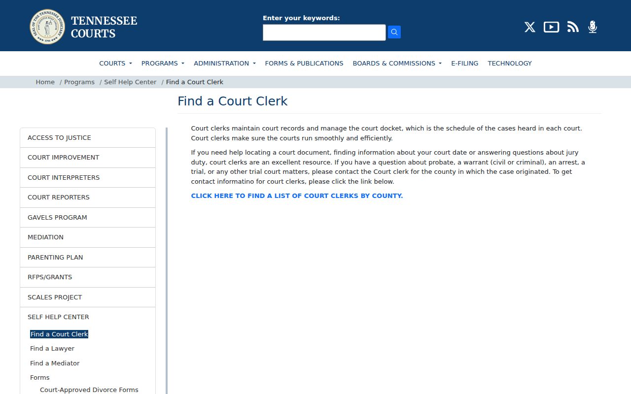 Trousdale County warrant search reference, Tennessee court clerk routing guidance